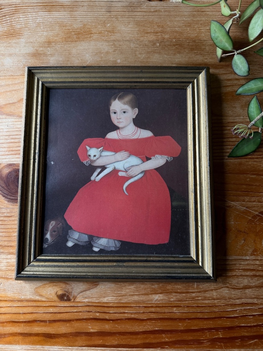 Vintage Ammi Phillips “Girl in a Red Dress with Cat” Framed Art Print